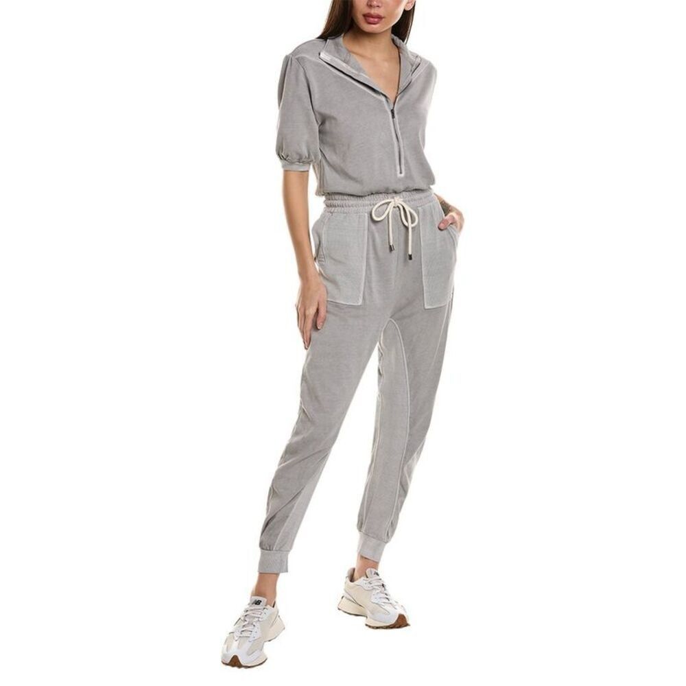 Grey State S Gray Short Sleeve Half Zip Drawstring Jumpsuit Pockets